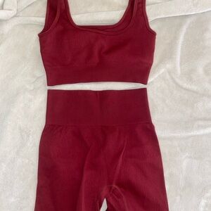 Red Ribbed Two-Piece Activewear Set
